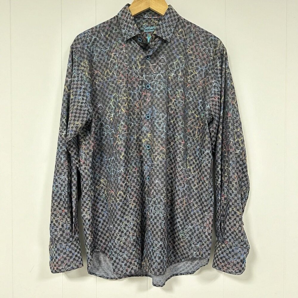 Luchiano Visconti Men's Paisley Long Sleeve Button-Front Shirt Size M Flip Cuff